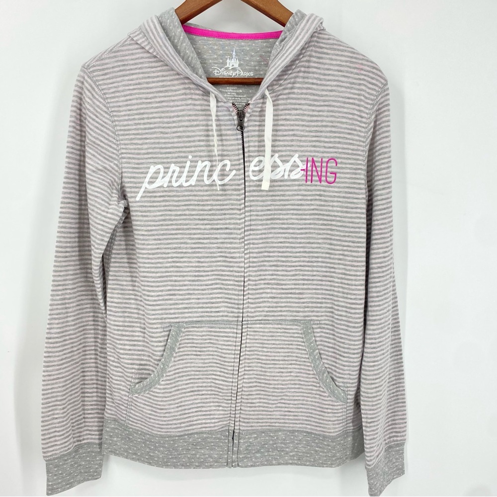Disney Parks “Princessing” Hoodie in Grey and Pink Stripes SZ M NEW